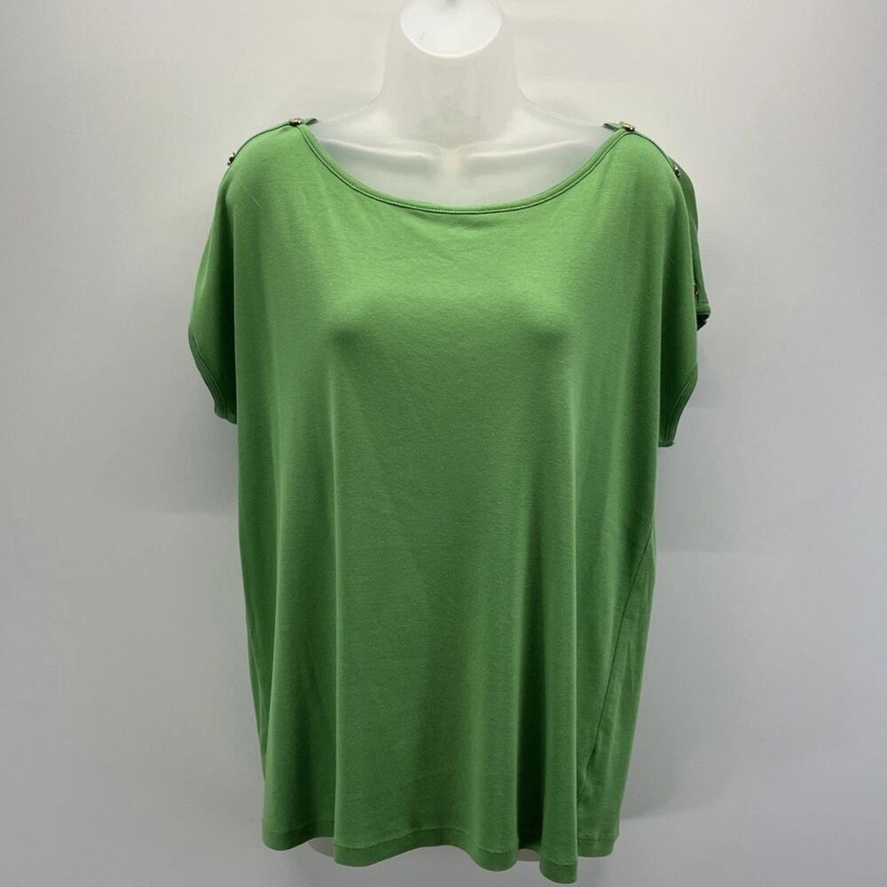 Talbots Women's XL Green Cap Sleeve Button Shoulder Blouse 100% Pima Cotton